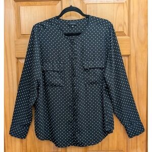 Wo What Wear Women's XXL Blouse Top Black White Polka Dot Button-Down Front